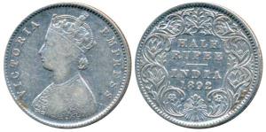 Victoria Empress, Silver ½ Rupee, 1892, Calcutta Mint, A / I / C incuse, (Prid 276). Fine+
