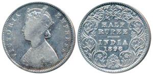Victoria Empress, Silver ½ Rupee, 1896, Calcutta Mint, A / I / C incuse, (Prid 279). Fine+