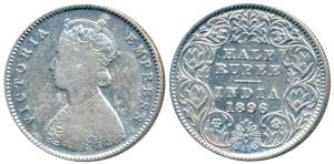 Victoria Empress, Silver ½ Rupee, 1896, Calcutta Mint, A / I / C incuse, (Prid 279). Fine+