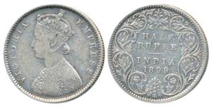 Victoria Empress, Silver ½ Rupee, 1899, Bombay Mint, A / I / B incuse, Inverted ‘B’, (Prid