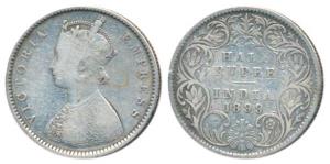 Victoria Empress, Silver ½ Rupee, 1899, Bombay Mint, A / I / B incuse, Inverted ‘B’, (Prid