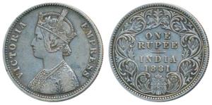Victoria Empress, Silver Rupee, 1881, Calcutta Mint, A1 / I / C incuse, (Prid 119). Very F