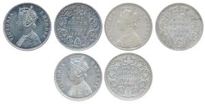 Victoria Empress, Silver Rupee, 1884 (3), Calcutta Mint, A1 / I / C incuse; Bombay Mint, A