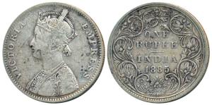 Victoria Empress, Silver Rupee, 1885, Bombay Mint, A3 / II / B raised in top and bottom fl