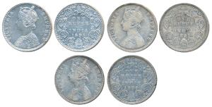 Victoria Empress, Silver Rupee, 1891 (3), Calcutta Mint, C3 / I / C incuse; Bombay Mint, C