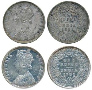 Victoria Empress, Silver Rupee, 1892, Bombay Mint, C2 / I / B incuse, (Prid 181); 1901, Bo