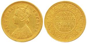Victoria Empress, Gold Mohur, 1881, V in Jabbot (Prid 22). Very Fine+, Rare.