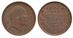 Edward VII, Copper ¼ Anna, 1903, Calcutta Mint. Superb Mint State.