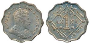 Edward VII, Cupro-Nickel Anna, 1910, Bombay Mint, B incuse, (Prid 929). Extremely Fine.