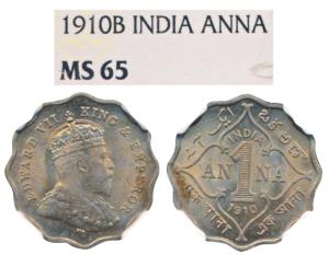 Edward VII, Cupro-Nickel Anna, 1910, Bombay Mint (Prid 929). Graded by NGC MS65.