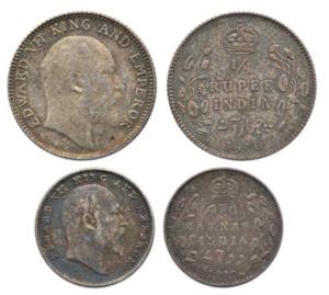 Edward VII, Silver ¼ Rupee & 2 Annas, 1910, Bombay Mint. Extremely Fine. (2)