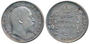 Edward VII, Silver ½ Rupee, 1910, Bombay Mint, B incuse and dot, small date numerals, (Pri