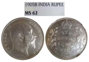 Edward VII, Silver Rupee, 1905, Bombay Mint. Graded by NGC MS62.