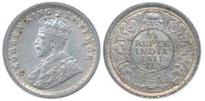 George V, Silver ¼ Rupee, 1911, Calcutta Mint, (Prid 440). Extremely Fine, Very Rare. Ex. 