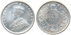 George V, Silver ½ Rupee, 1930, Calcutta Mint (Prid 332). Uncirculated.