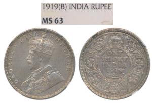 George V, Silver Rupee, 1919, Bombay Mint (Prid 225). Graded by NGC MS63.