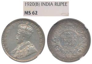 George V, Silver Rupee, 1920, Bombay Mint (Prid 226). Graded by NGC MS62.