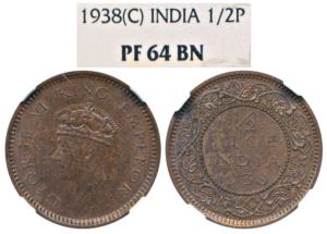George VI, Bronze Proof ½ Pice, 1938, Calcutta Mint, 1st Head, Unlisted in Pridmore. Origi