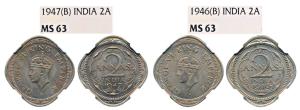 George VI, Cupro-Nickel 2 Annas, 1946 & 1947, Bombay Mint, (Prid 922 & 923). Both Graded b