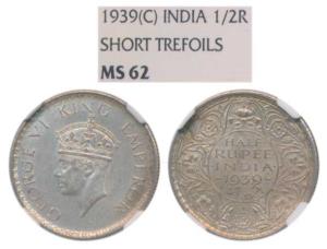 George VI, Silver ½ Rupee, 1939, Calcutta Mint, 2nd head, A / I / No do (Prid 364). Graded
