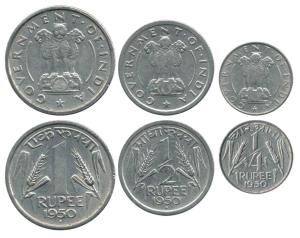 Cupro-Nickel set of 3, Rupee, ½ and ¼, 1950, Bombay Mint. About Extremely Fine. (3)