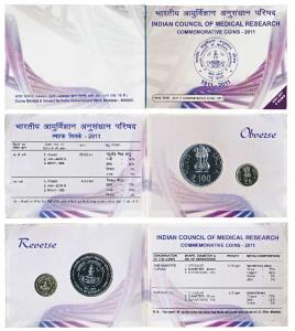 2011 Uncirculated Set, Indian Council of Medical Research, set of 2, Rupees 5 and 100. In 