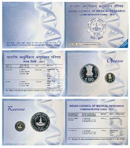 2011 Proof Set, Indian Council of Medical Research, set of 2, Rupees 5 and 100. In immacul