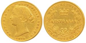 Australia, Victoria, Gold Sovereign, 8g, 1870, Laureate head, Sydney Mint, (KM 4). Fine+, 
