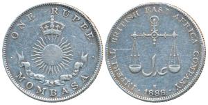 Mombasa, Silver Rupee, 11.5g, 1888 H (KM 5).Very Fine+, Rare.