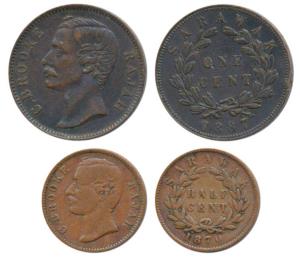 Sarawak, Charles Brooke Rajah, Copper 1 & ½ Cent, 1887 & 1870 (KM 5 & 6). Very Fine+ and F