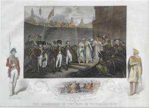 The Surrender of Two Sons of Tippoo Sultaun, a smaller engraving lower center ‘The Attempt