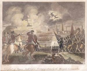 The defeat of Tippoo Sahib before Seringapatam by the Marquess Cornwallis, copper engravin