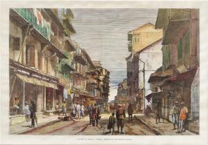 A Street in Bombay, wood engraving, 1878. Cut from a newspaper. 34.5 x 24.5 cm.