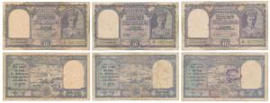 George VI, Rupees 10, 2nd issue, 1944, signed C. D. Deshmukh, Prefix A, K & F (J&R 4.6.1).