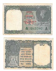 Burma George VI, Rupee 1, signed C. E. Jones, red overprint Burma Currency Board / Legal T