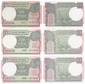 Rupee 1, 2015, 2016, 2017, signed Rajiv Mehrishi, Ratan Watal and Shaktikanta Das, fancy n