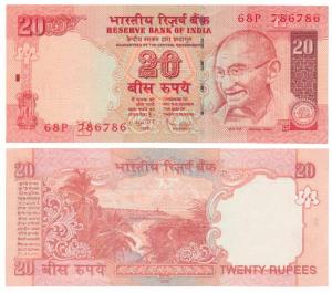 Rupees 20, 2009, signed D. Subbarao, fancy number 786786 (J&R 6.5.5.2B). Uncirculated.