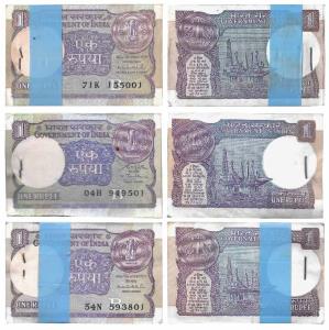 Rupee 1 Bundle, 1991, signed S. B. Shukla; 1991, signed Dr. Montek Singh Ahluwalia; 1994, 