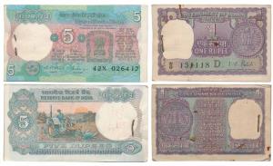 An incomplete Rupee 1 Bundle (83), signed I. G. Patel; an incomplete Rupees 5 bundle (84),