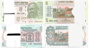 Rupees 5 Bundle (2), signed Bimal Jalan; 2009, signed D. Subbarao. Uncirculated. (200)