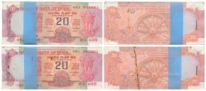 Rupees 20 Bundle, signed by C. Rangarajan (2). Uncirculated. (200)