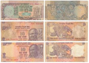 Rupees 10, signed Y. V. Reddy, C. Rangarajan and R. N. Malhotra, Error, note cut incorrect