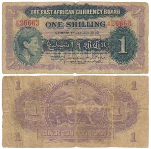 East Africa, George VI, Shilling, 1943 (Pick 27). Fine, Rare.