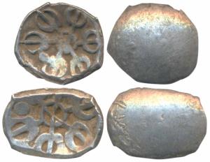 Archaic Punch Marked Coinage, attributed to Gandhara Janapada, Silver Shana (2), 1.32g & 1