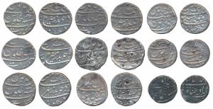 Aurangzeb, Silver Rupees (8), Surat Mint, assorted dates, (KM 300.86); Bhosla Rajas, Ahmed