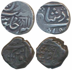 Anand Rao, Silver Rupee, 11.36g, mint name at bottom on rev. but the stylization of Nagari