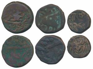 Anand Rao III, Copper Paisa (3), Hanuman holding banner, AH 1289; the other Piran Dhar Min