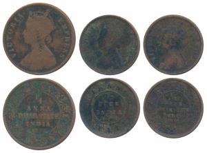 Dhar, Anand Rao III, Copper ¼ Anna & ½ Pice, Calcutta Mint, with the name and portrait of 