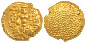 Negapatnam, Gold Pagoda, 3.36g, Lazy J with Lord Vishnu standing, facing front on obv., gr