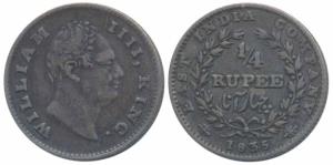 William IV, Silver ¼ Rupee, 1835, Calcutta Mint, RS incuse, Wreath with 20 Berries (10L+10